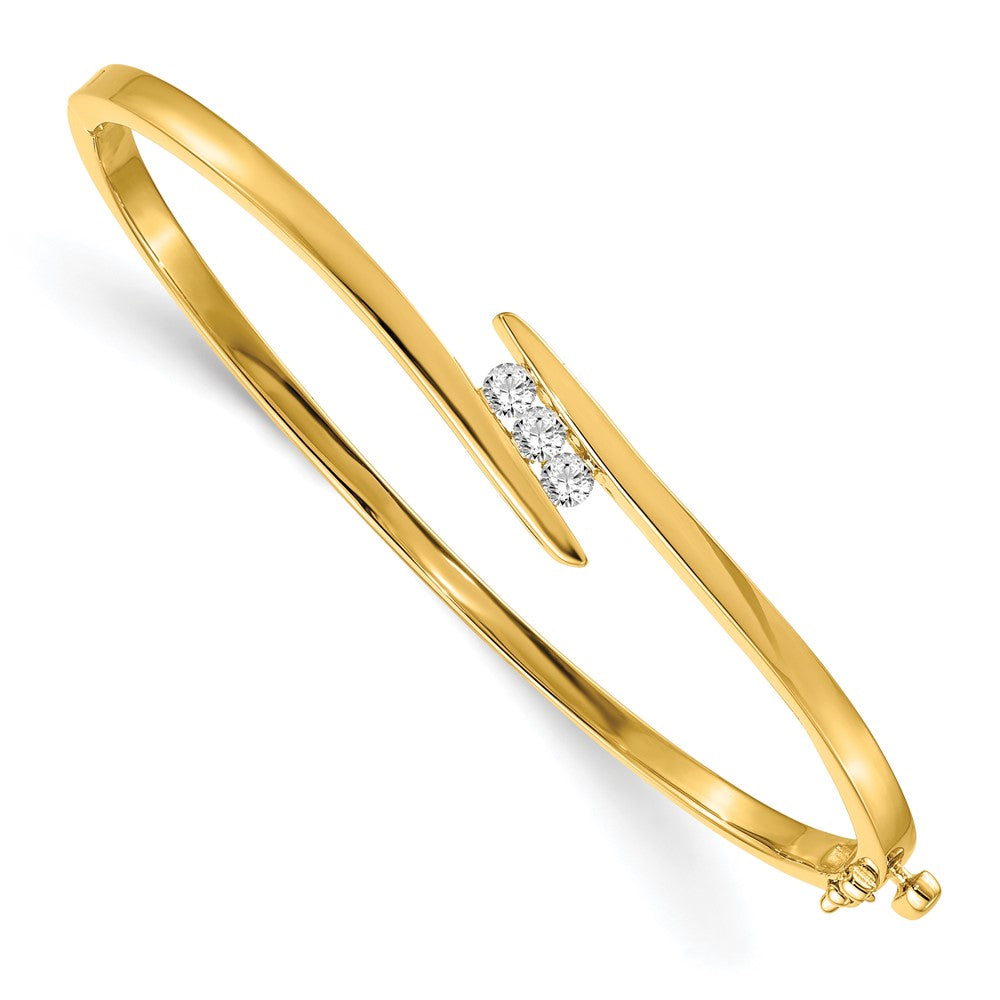 14k Gold Three-Stone Oval Bangle Bracelet with Diamond Accents - Image 1