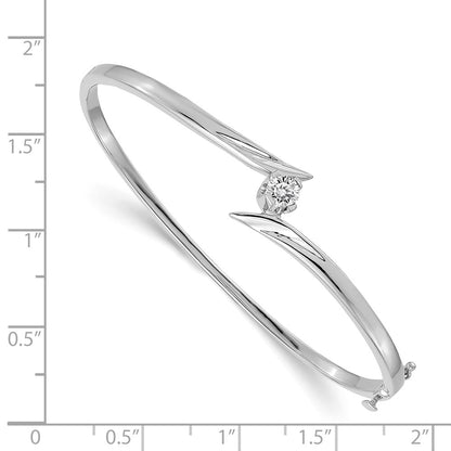 14k White Gold Diamond Hinged Oval Bangle Bracelet - Image 1