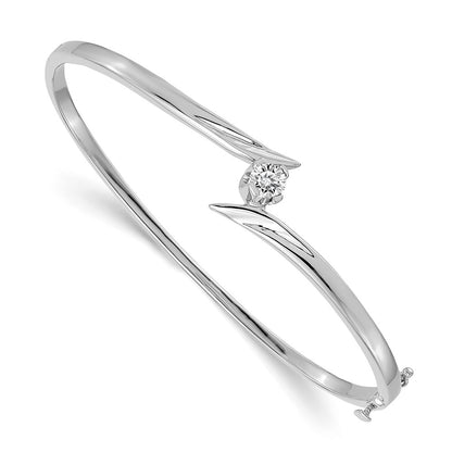 14k White Gold Complete 1/4 carat AA Diamond Hinged Oval Bangle Bracelet