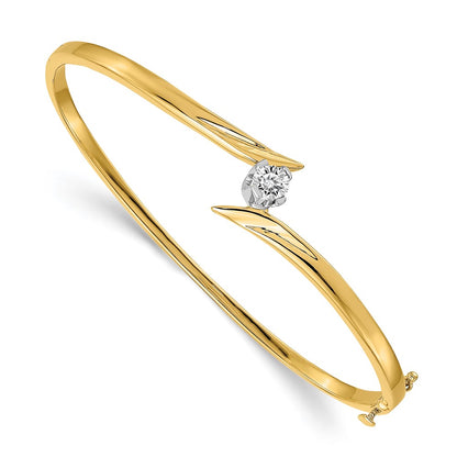 14k Two-tone Complete 1/4 carat AA Diamond Hinged Oval Bangle Bracelet