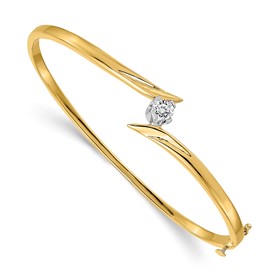 14k Two-tone Complete 1/4 carat A Diamond Hinged Oval Bangle Bracelet
