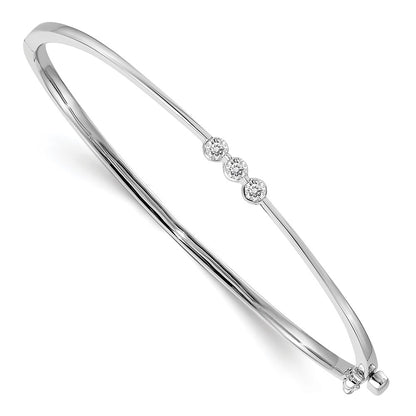 14k White Gold Complete 3-Stone 1/5 carat AAA Diamond Hinged Oval Bangle Bracelet