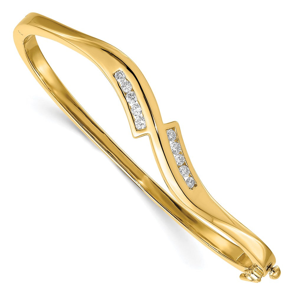 14k Complete 3/8 carat AA Diamond Hinged Oval Bangle Bracelet - View 1