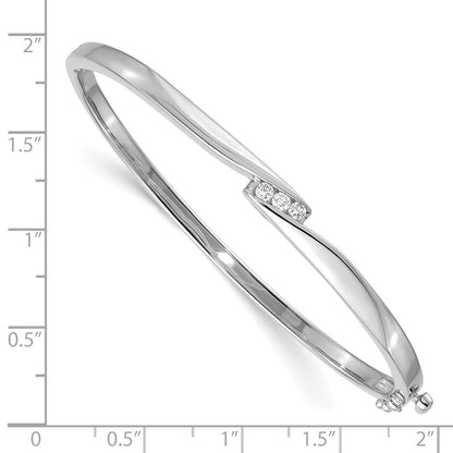 14k White Gold Complete 3-Stone 1/8 carat AA Diamond Hinged Oval Bangle Bracelet - View 2