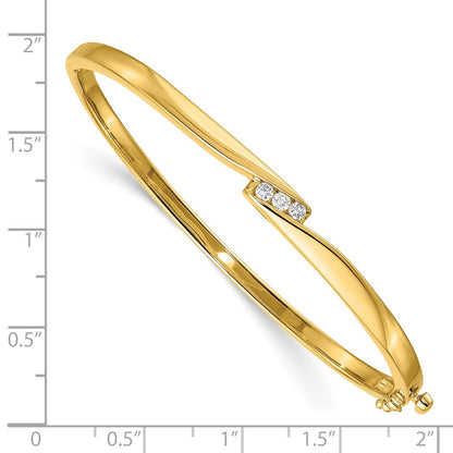 14k Gold 3-Stone Diamond Hinged Oval Bangle Bracelet - Image 2