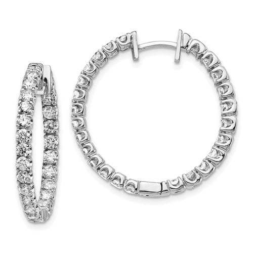 14k White Gold 2.5 carat A Diamond In/Out Hinged Hoop Earrings