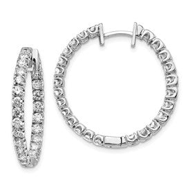 14k White Gold 2.5 carat A Diamond In/Out Hinged Hoop Earrings