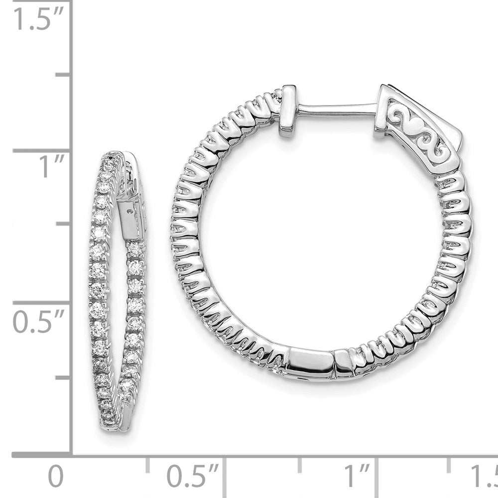 14k White Gold Diamond Round Hoop w/Safety Clasp Earrings - View 2