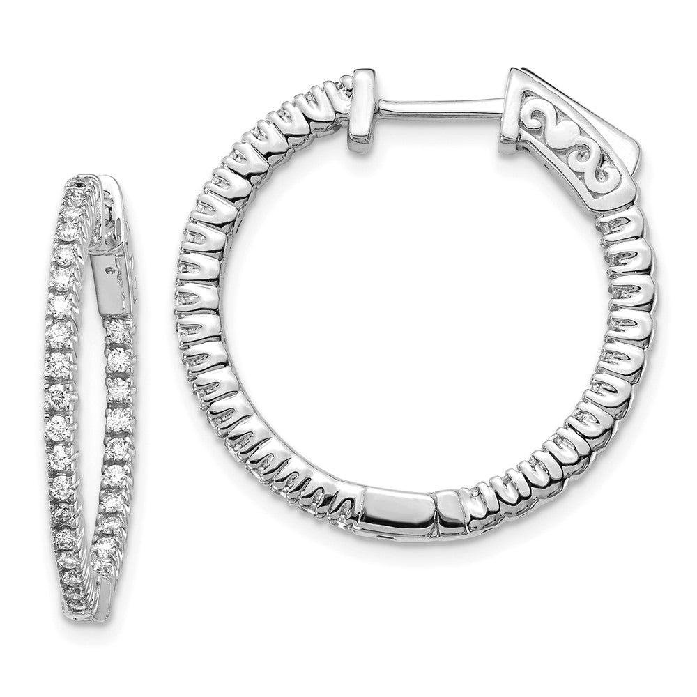 14k White Gold Diamond Round Hoop w/Safety Clasp Earrings - View 1