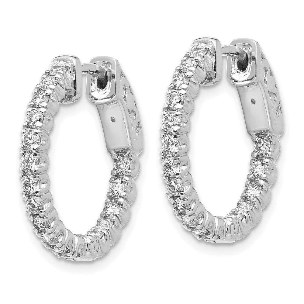14k White Gold Diamond Round Hoop w/Safety Clasp Earrings - View 2