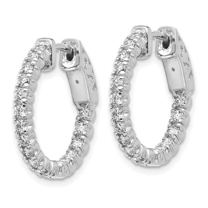 14k White Gold Diamond Round Hoop w/Safety Clasp Earrings - View 2
