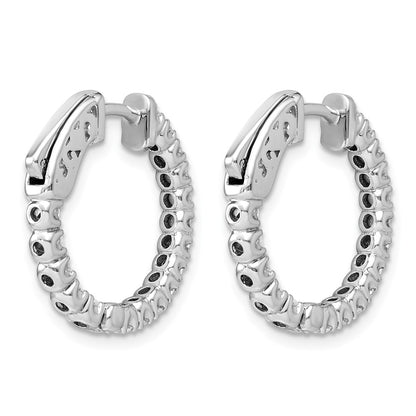 14k White Gold Diamond Round Hoop Earrings with Safety Clasp - Image 4