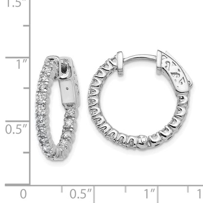 14k White Gold Diamond Round Hoop w/Safety Clasp Earrings - View 4