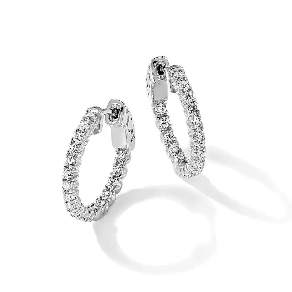 14k White Gold Diamond Round Hoop Earrings with Safety Clasp - Image 8