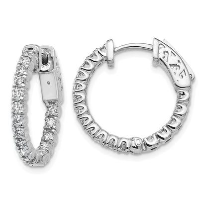 14k White Gold Diamond Round Hoop w/Safety Clasp Earrings - View 1
