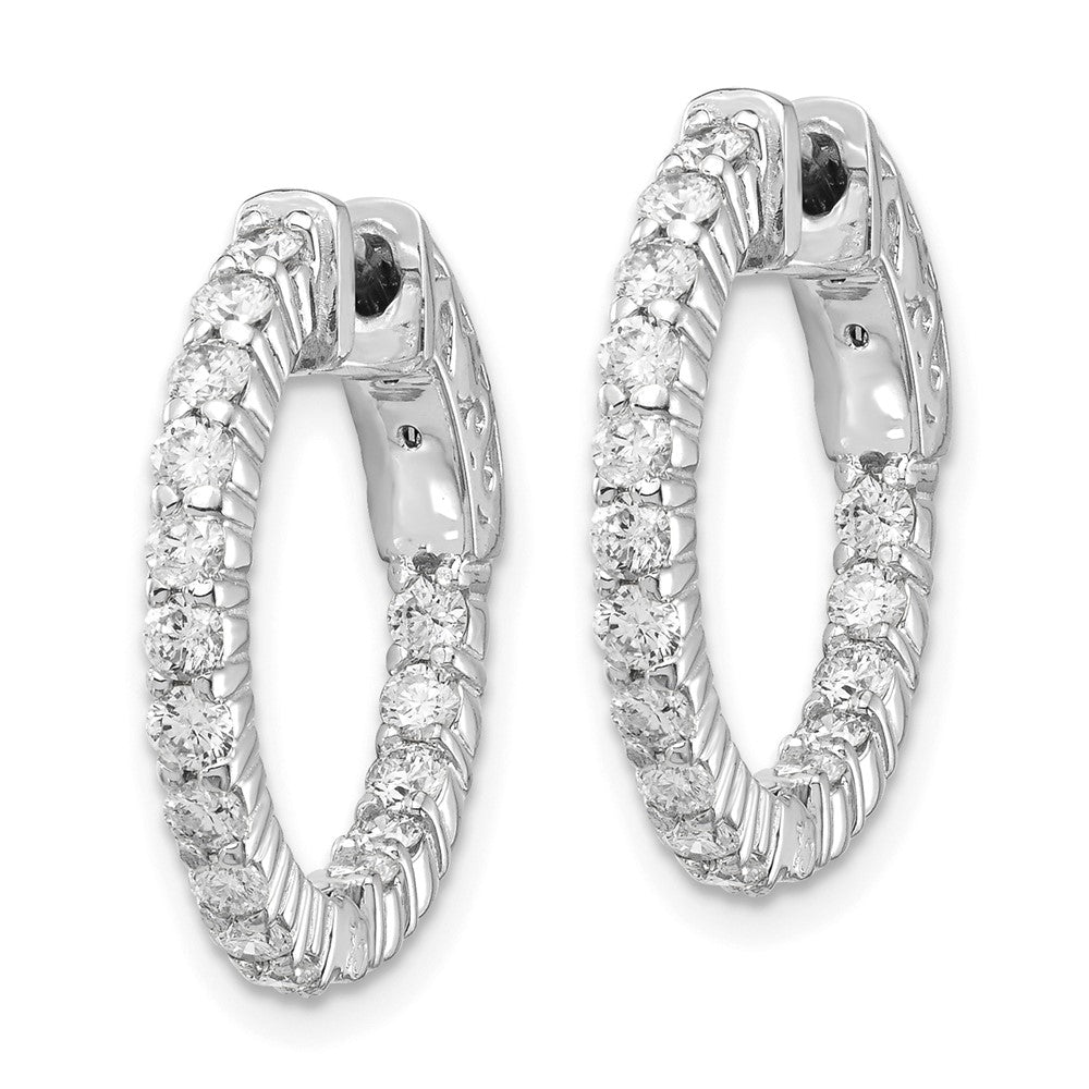 14k White Gold Diamond Round Hoop w/Safety Clasp Earrings - View 2