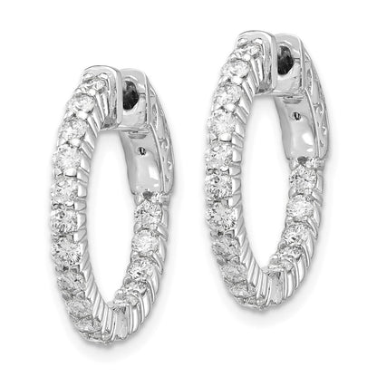 14k White Gold Diamond Round Hoop w/Safety Clasp Earrings - View 2