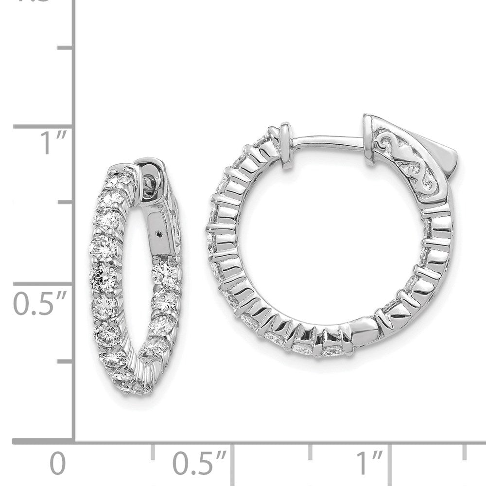 14k White Gold Diamond Round Hoop w/Safety Clasp Earrings - View 2