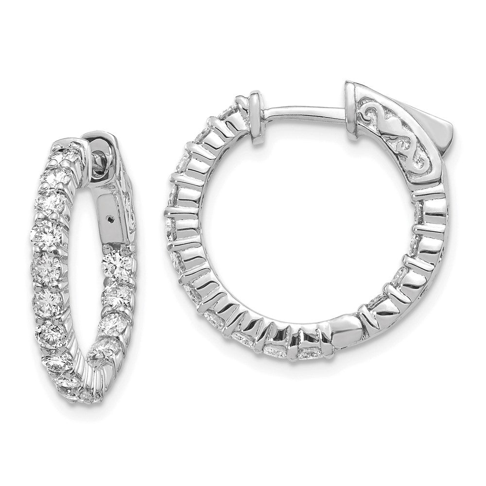 14k White Gold Diamond Round Hoop w/Safety Clasp Earrings - View 1