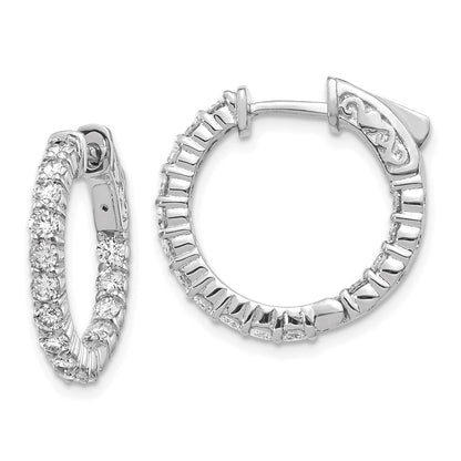 14k White Gold Diamond Round Hoop w/Safety Clasp Earrings - View 1