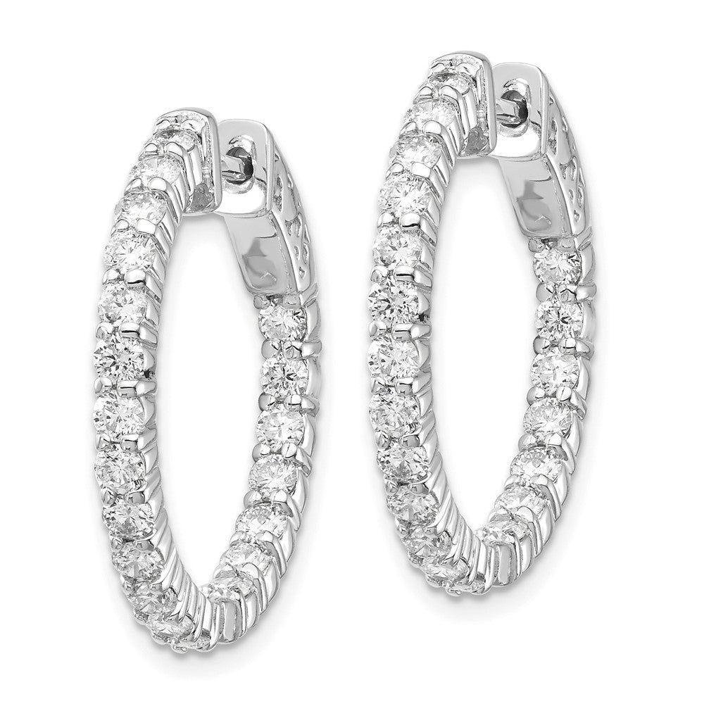 14K White Gold Diamond Round Hoop Earrings with Safety Clasp - Image 1