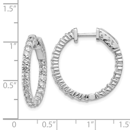 14K White Gold Diamond Round Hoop Earrings with Safety Clasp - Image 3
