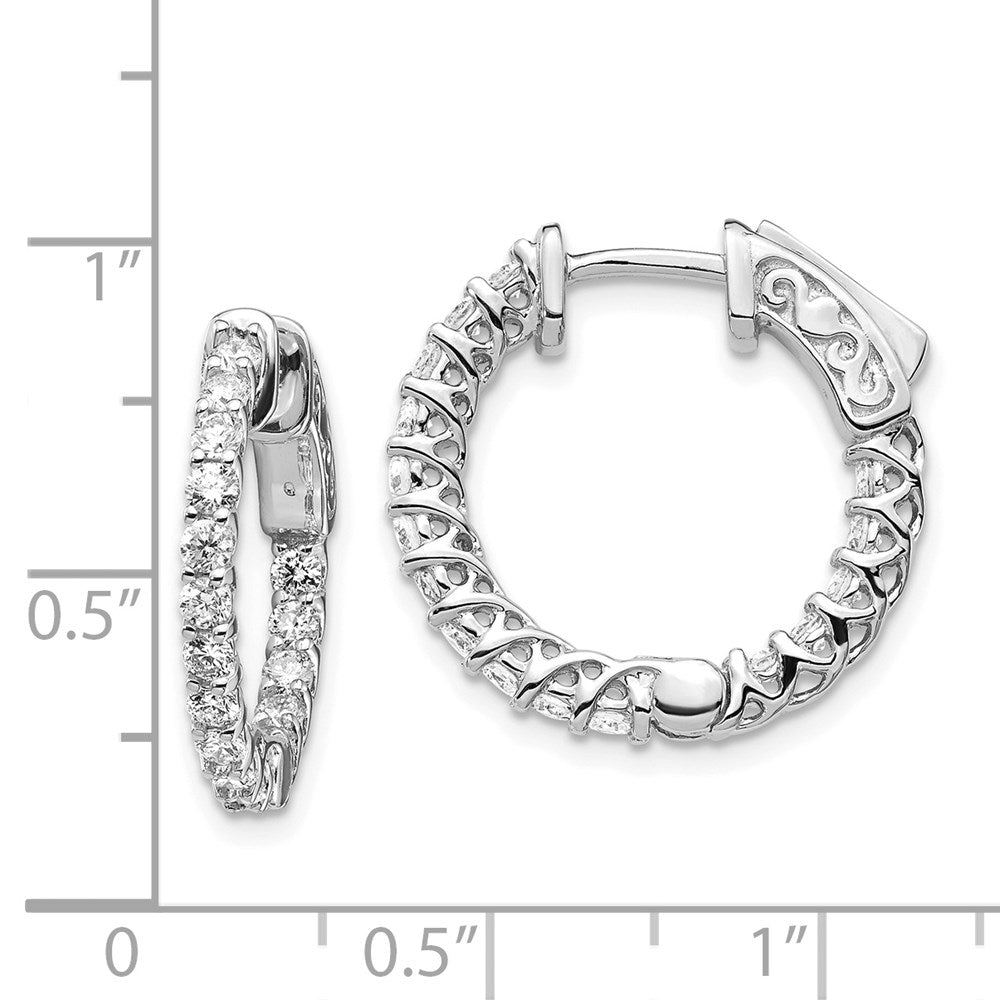 14k White Gold Diamond Round Hoop Earrings with Safety Clasp - Image 1