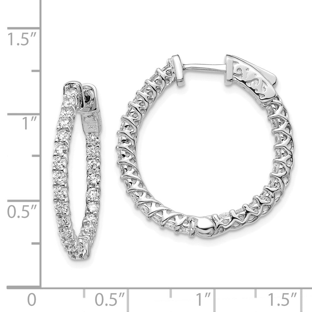 14k White Gold Diamond Hoop Earrings with Safety Clasp - Image 3