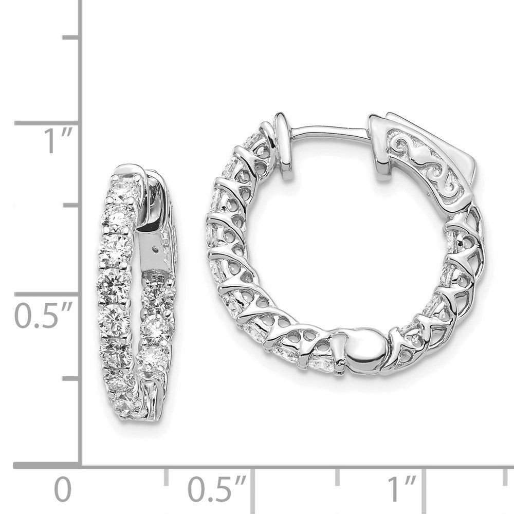 14k White Gold Diamond Round Hoop w/Safety Clasp Earrings - View 2