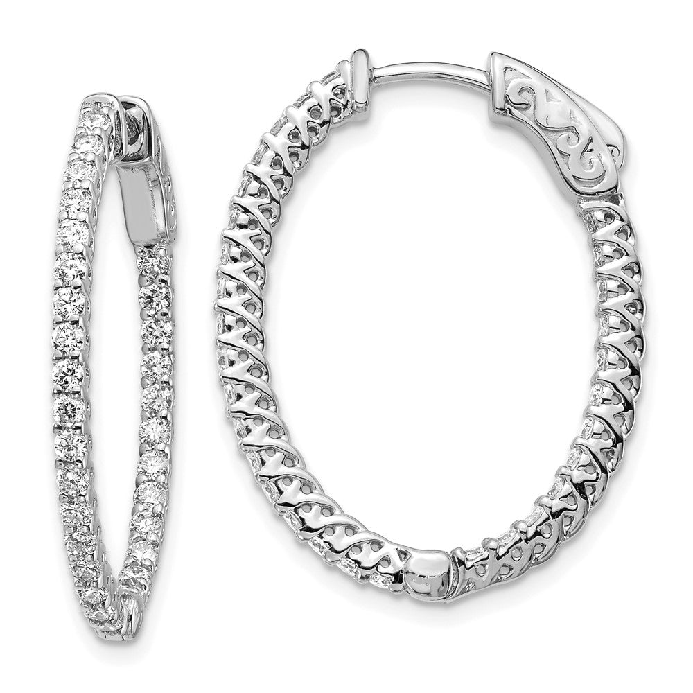 14k White Gold 1.2 carat Diamond Oval In/Out Hoop w/Safety Clasp Earrings