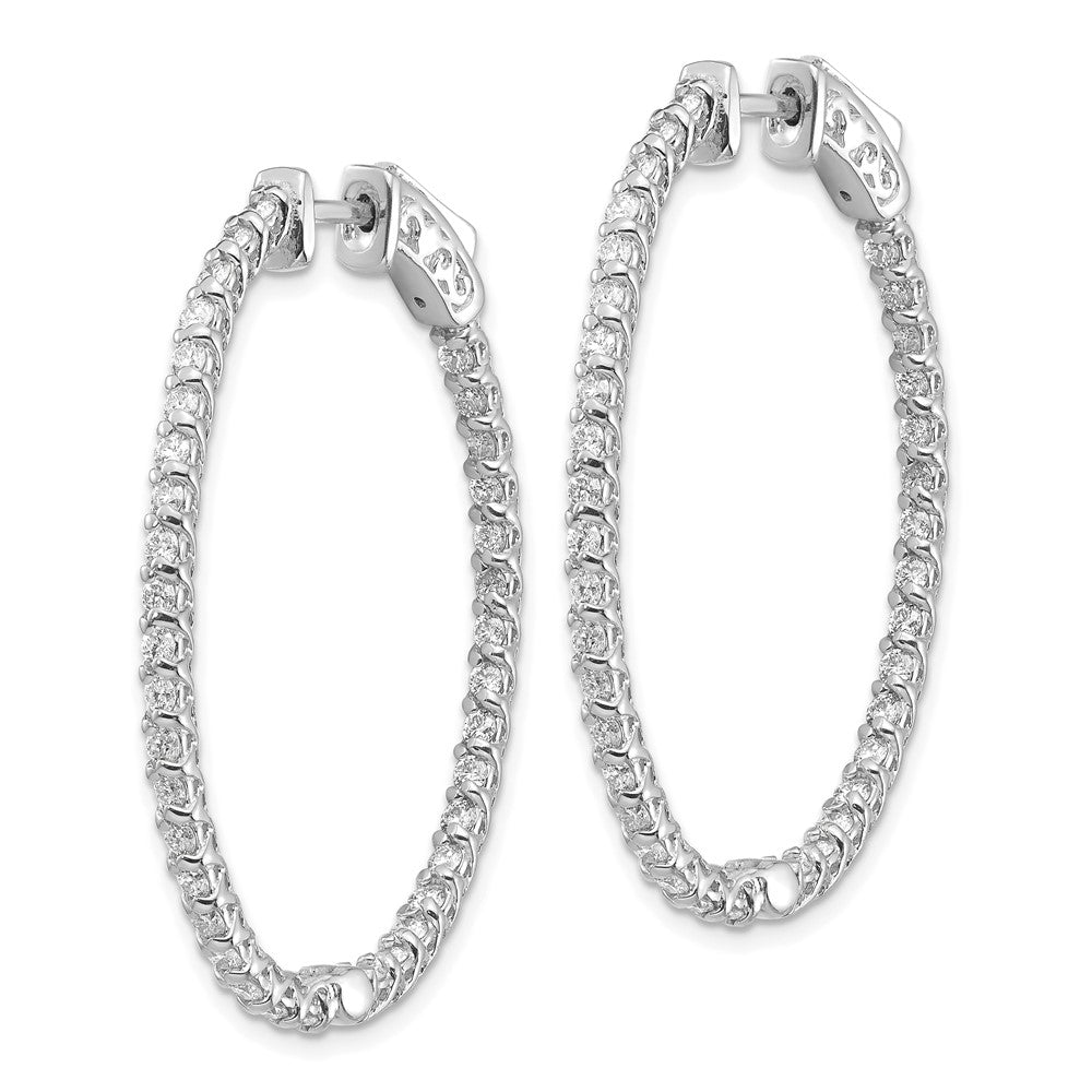 14k White Gold 1.75 carat Diamond Oval In/Out Hoop w/Safety Clasp Earrings