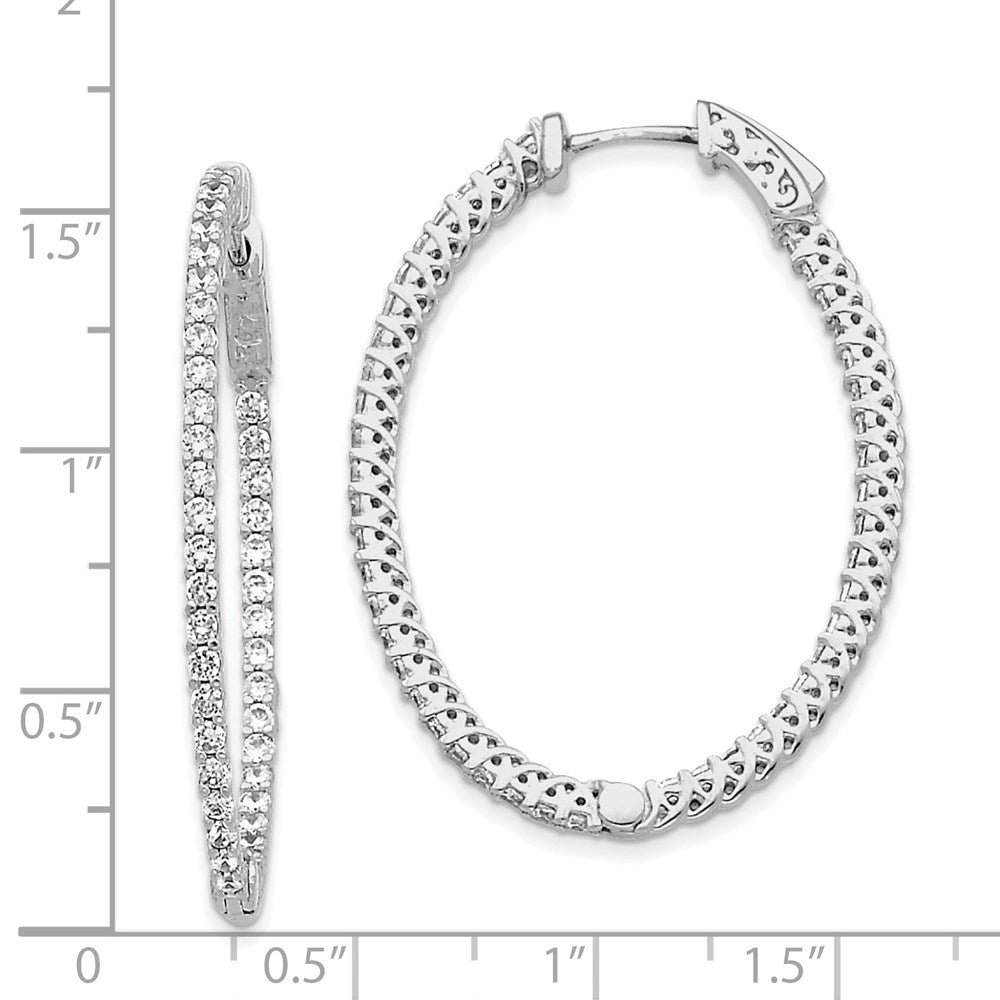 14k White Gold 1.75 carat Diamond Oval In/Out Hoop w/Safety Clasp Earrings