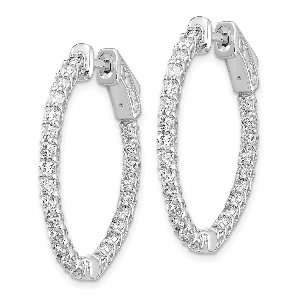 14k White Gold 1.75 carat Diamond Oval In/Out Hoop w/Safety Clasp Earrings