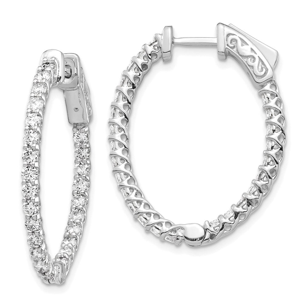 14k White Gold 1.75 carat Diamond Oval In/Out Hoop w/Safety Clasp Earrings