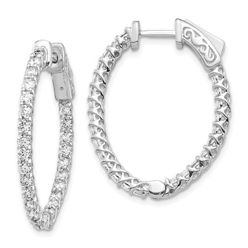14k White Gold 1.75 carat Diamond Oval In/Out Hoop w/Safety Clasp Earrings