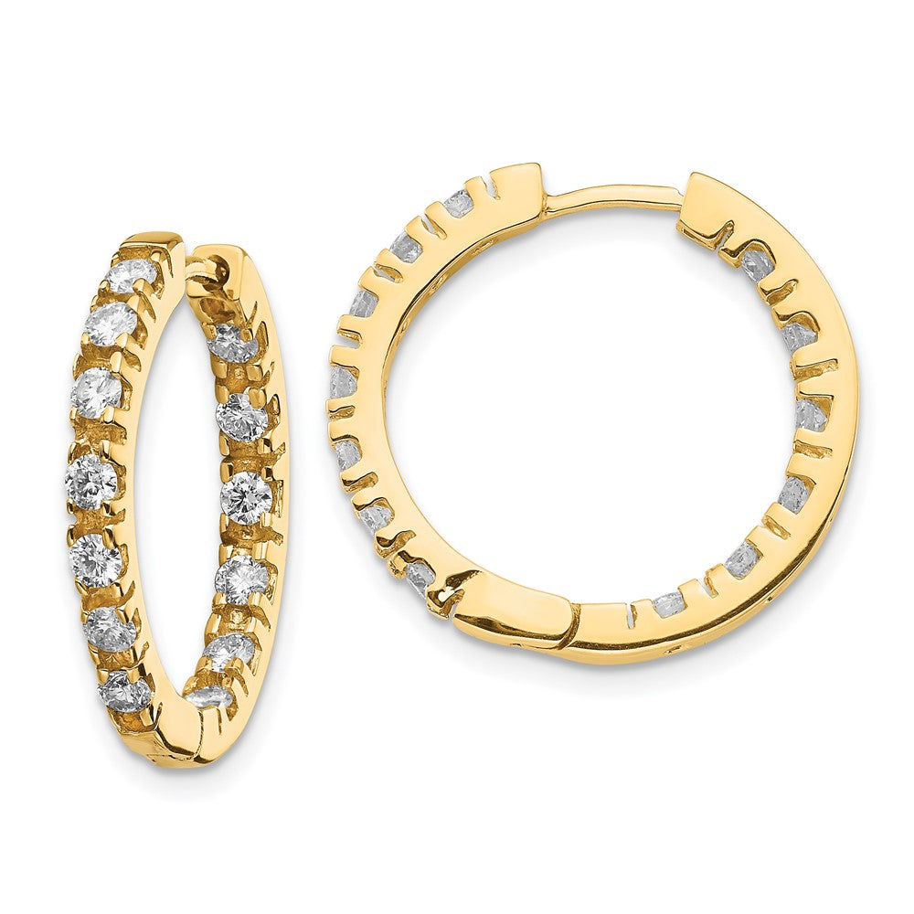 14k Gold Diamond In/Out Hinged Hoop Earrings - Image 1