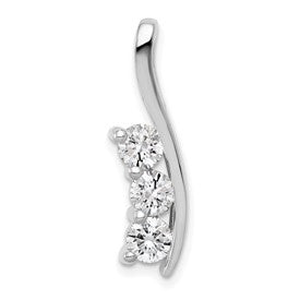 14k White Gold Complete 7/8 carat Three-Stone AA Diamond Curved Bar Chain Slide