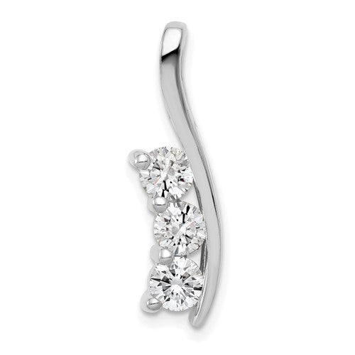 14k White Gold Complete 7/8 carat Three-Stone VS Diamond Curved Bar Chain Slide