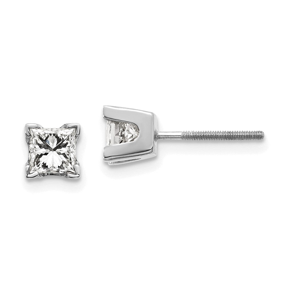 14k White Gold AA Quality Complete Princess Cut Diamond Earrings - View 1