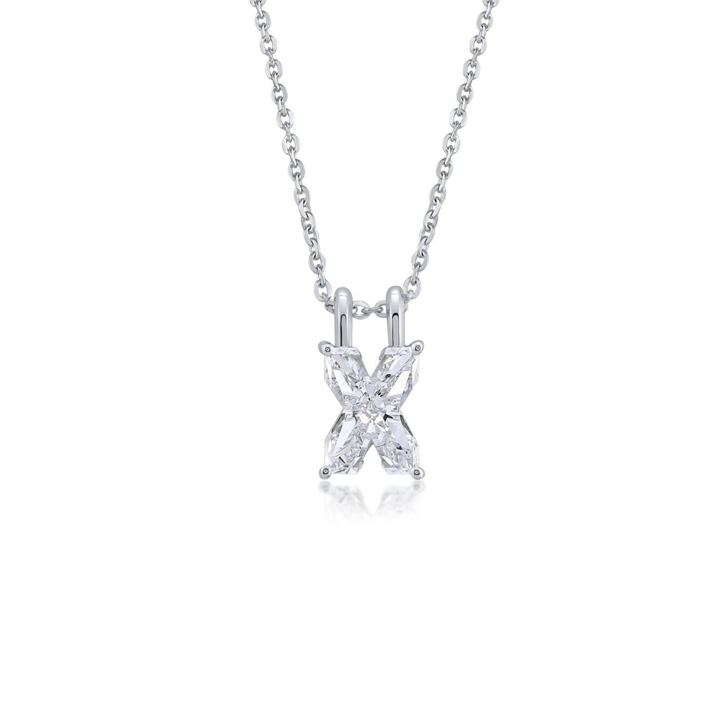 Diamond necklace with 'X' pendant on a white background