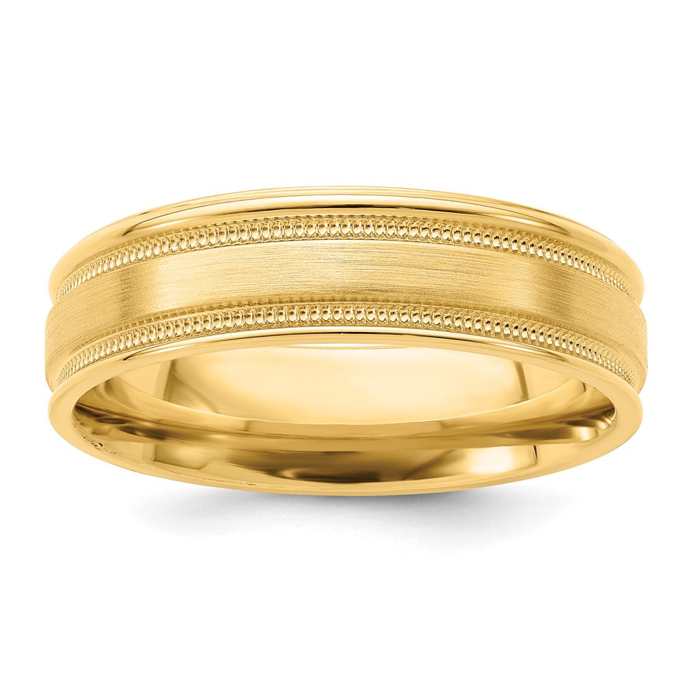 14k Yellow Gold Brushed Satin and Polished Milgrain Wedding Band, Size 12.5 - Image 1