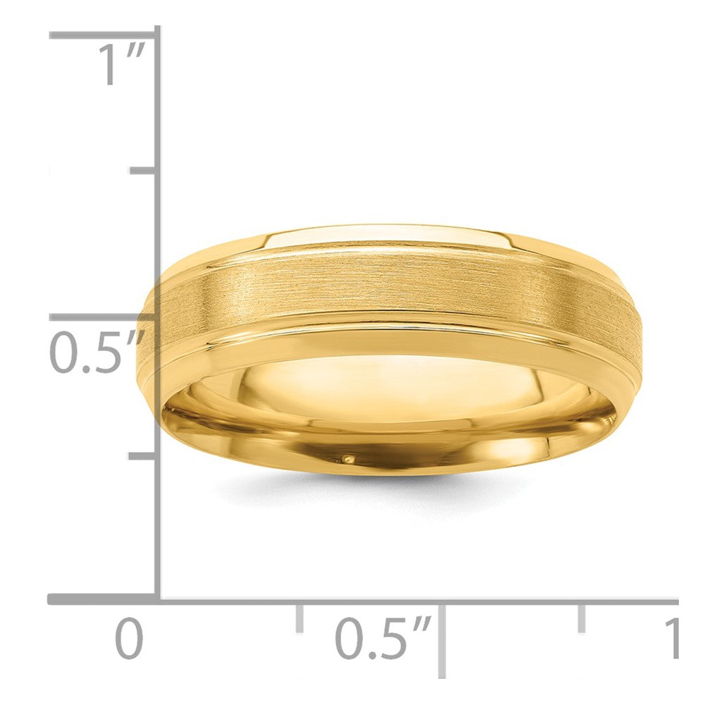 14k Yellow Gold 6mm Brushed Satin and Polished Line Edge Wedding Band - Image 3
