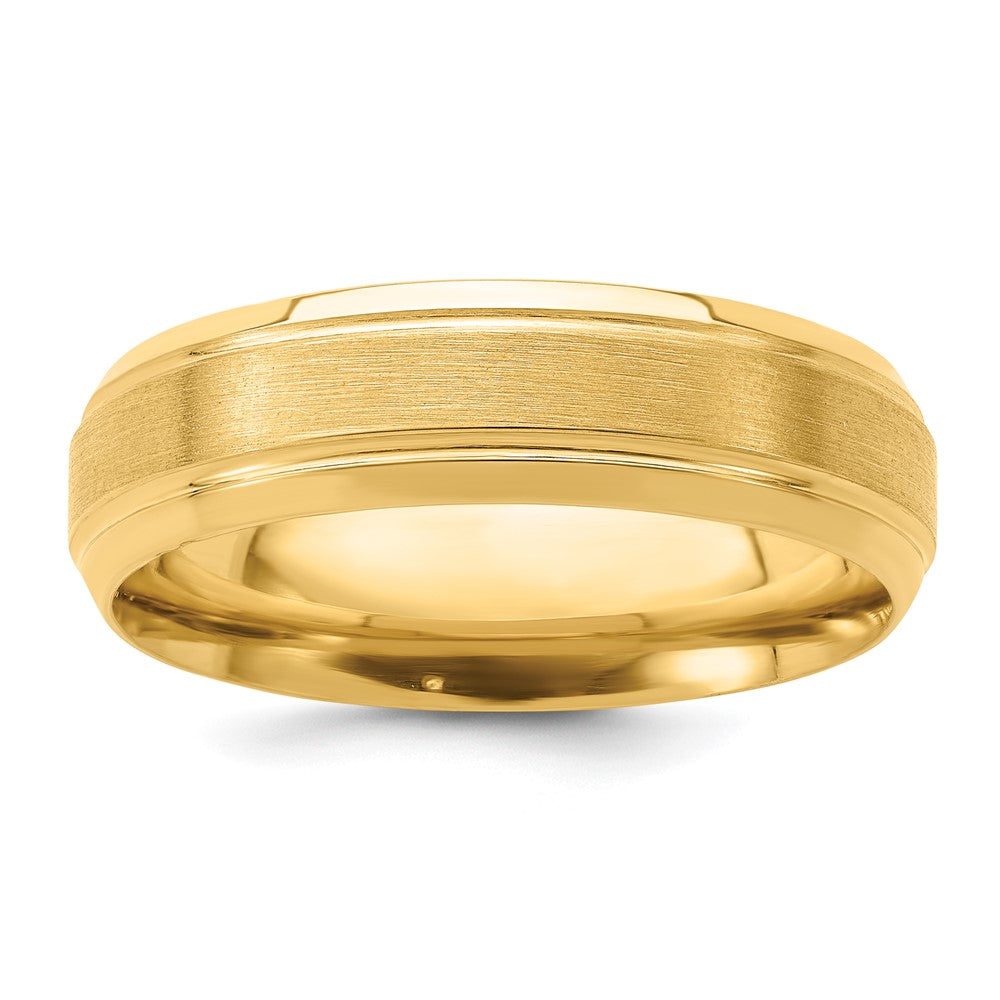 14k Yellow Gold 6mm Brushed Satin and Polished Line Edge Wedding Band - Image 1