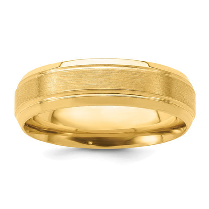 14k Yellow Gold 6mm Brushed Satin and Polished Line Edge Wedding Band - Image 1