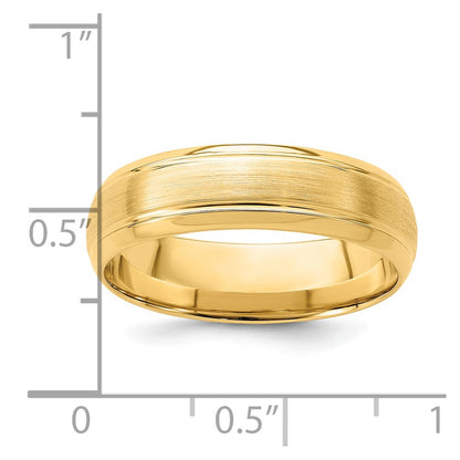 14k Yellow Gold 6mm Standard Weight Comfort Fit Brushed Satin Line Edge Wedding Band Size 12 - View 3
