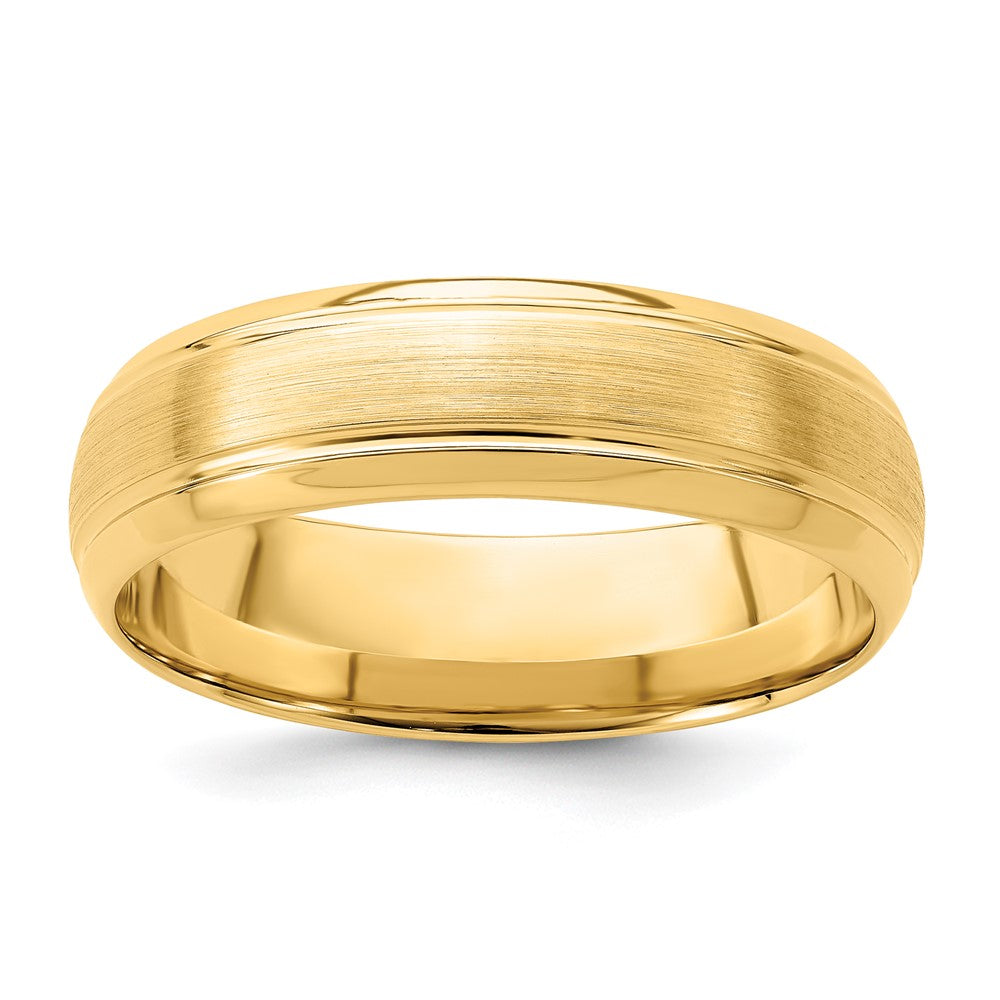 14k Yellow Gold 6mm Standard Weight Comfort Fit Brushed Satin Line Edge Wedding Band Size 12