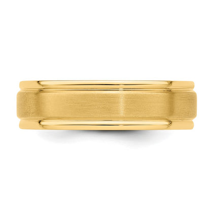 14k Yellow Gold Grooved Edge Brushed Satin Wedding Band, Size 12.5 - Image 4