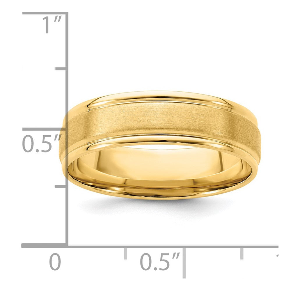 14k Yellow Gold 6mm Heavyweight Comfort Fit Brushed Satin/Polished Grooved Edge Wedding Band Size 13.5 - View 3