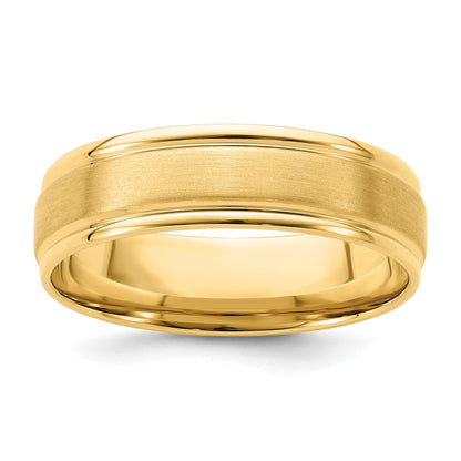 14k Yellow Gold Brushed Satin and Polished Grooved Edge Wedding Band, Size 12 - Image 1