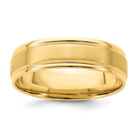 14k Yellow Gold 6mm Heavyweight Comfort Fit Brushed Satin/Polished Grooved Edge Wedding Band Size 13.5